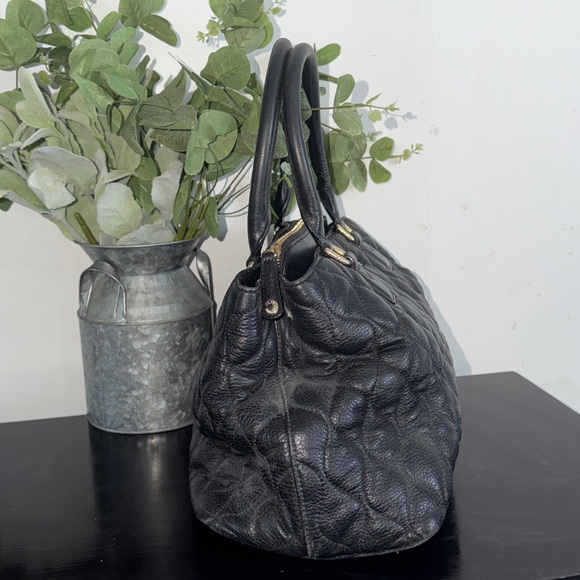 Vera Bradley Black Quilted Leather Satchel Floral Lining Shoulder Bag Classy - Picture 8 of 17